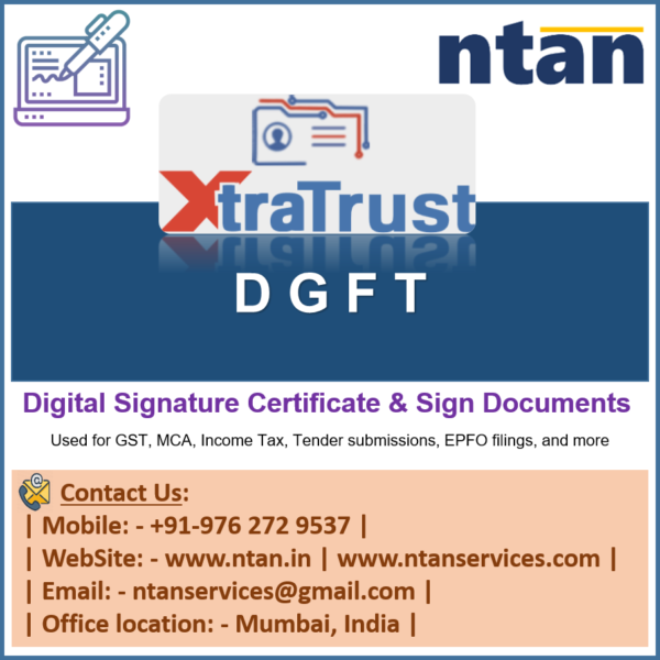xtratrust Digital Signature Certificate DGFT (Organization) Without Token
